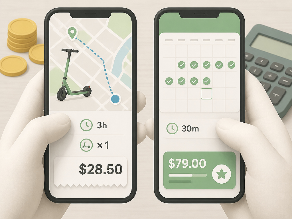Cost comparison of electric scooter rentals for tourists versus daily commuters