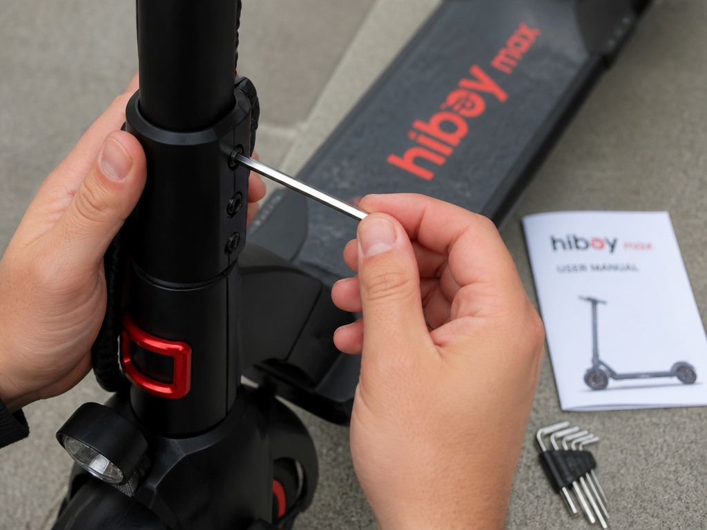 Hiboy Max scooter owner performing routine maintenance with an Allen key