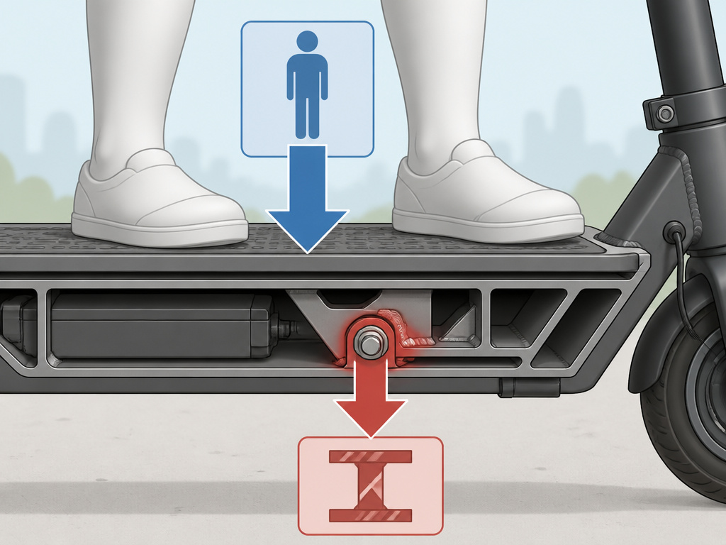 Diagram comparing rider weight to electric scooter load capacity and structural limits.