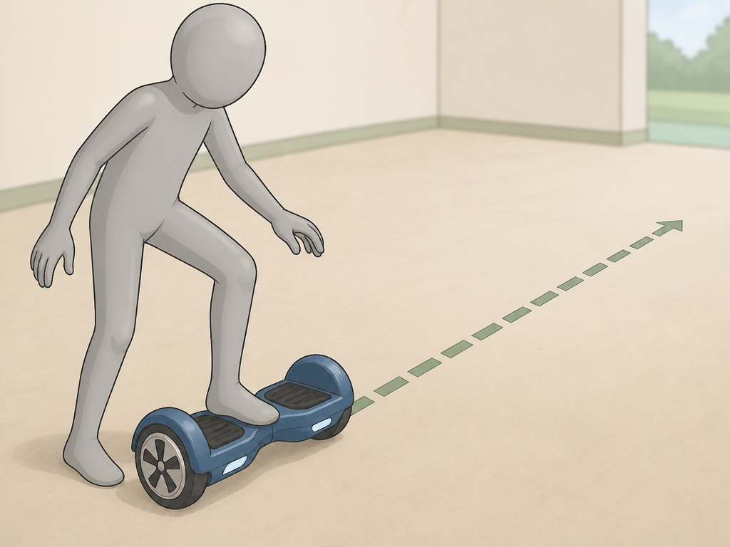 Person performing a post-calibration stationary test on a hoverboard.