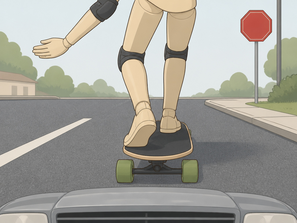 Longboarder signaling a turn while riding with traffic on a road