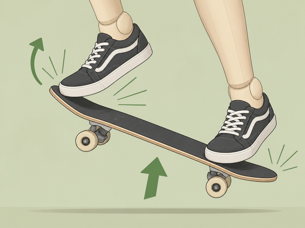 Close-up diagram of skateboarding foot placement and focus for ADHD.