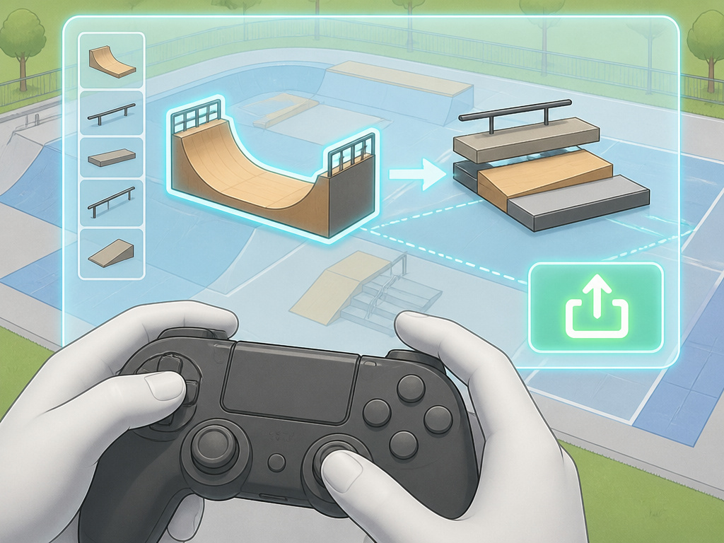 Skate.Create park editor menu with hands placing ramps and rails
