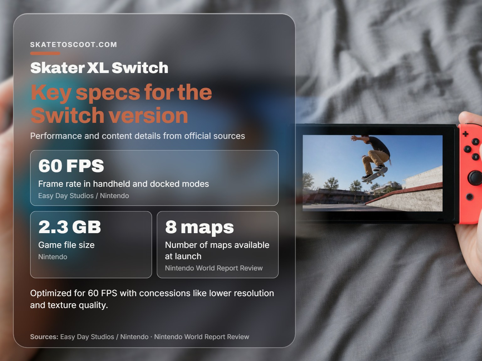Nintendo Switch running the skateboarding game Skater XL on its screen.