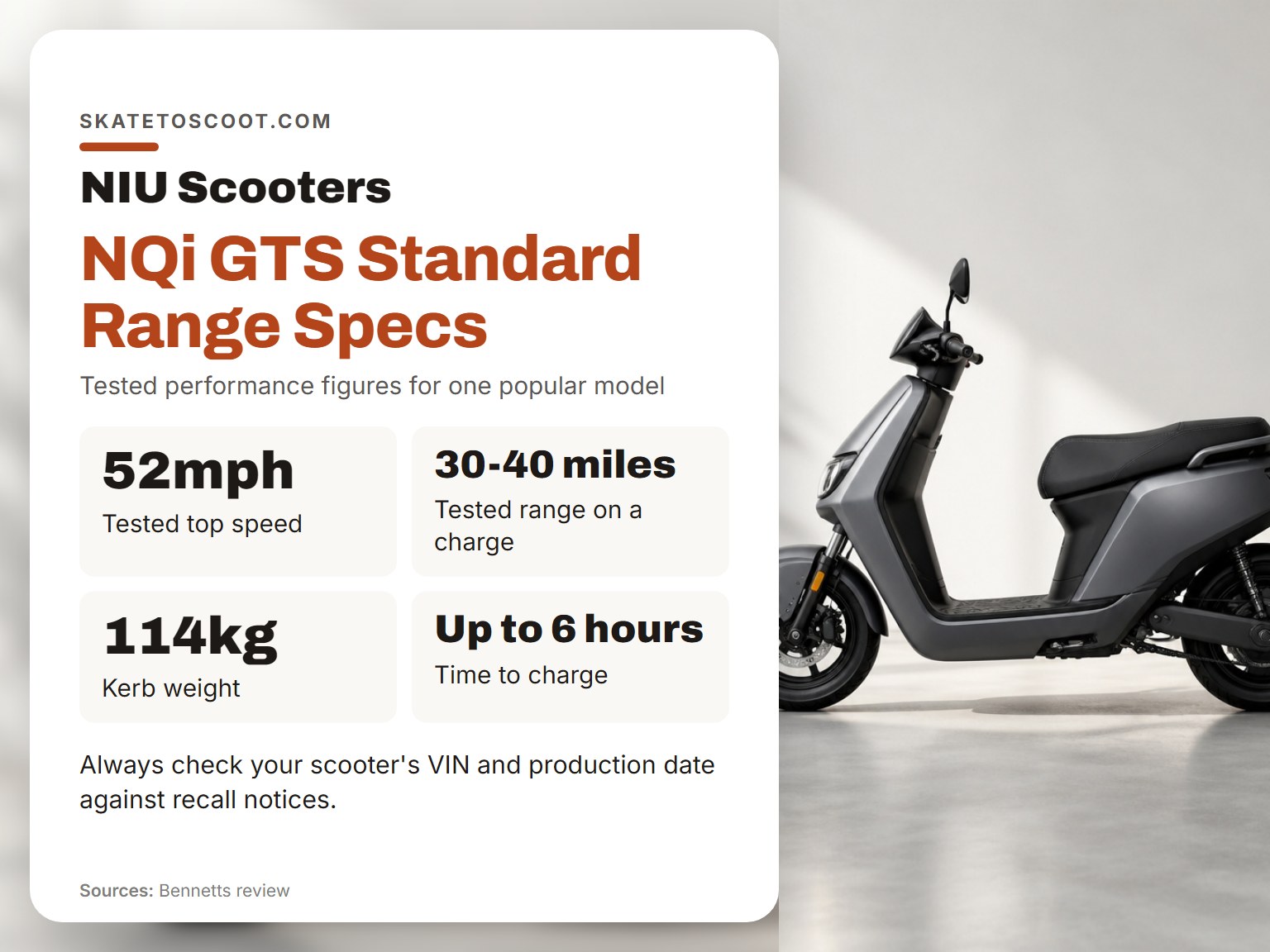 A NIU NQi GTS electric scooter showcasing its design and specifications.