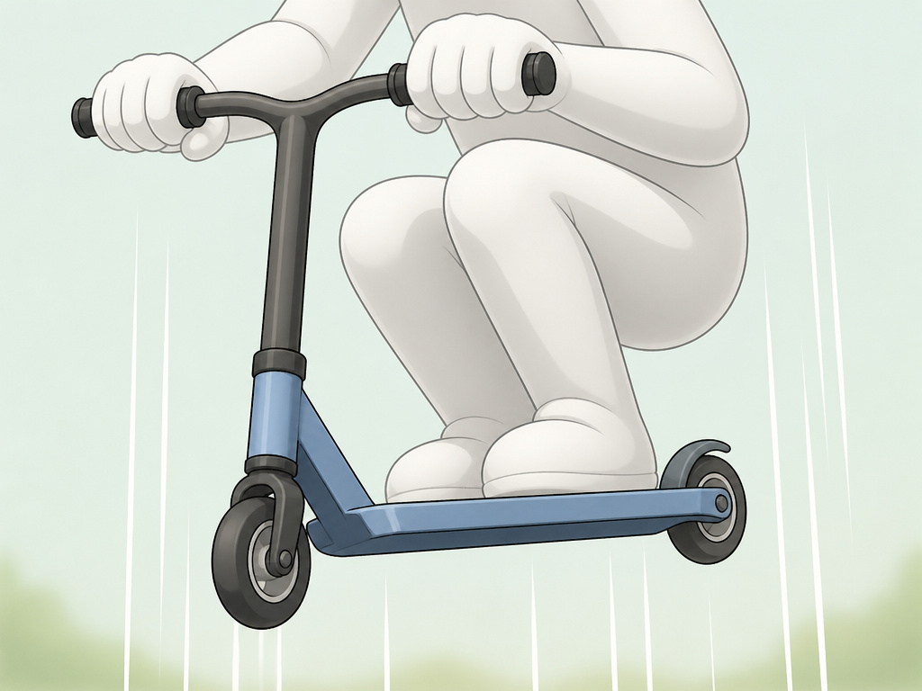 Scooter rider jumping and pulling handlebars to lift the deck