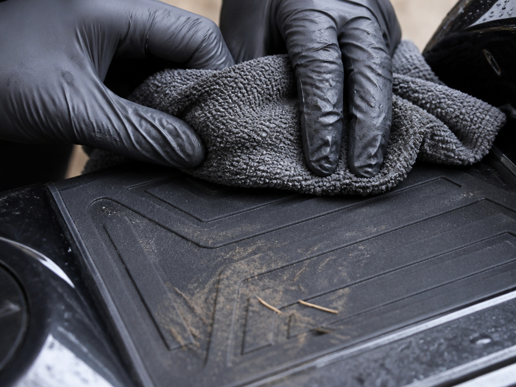 Close-up of cleaning a hoverboard footpad with a damp microfiber cloth.
