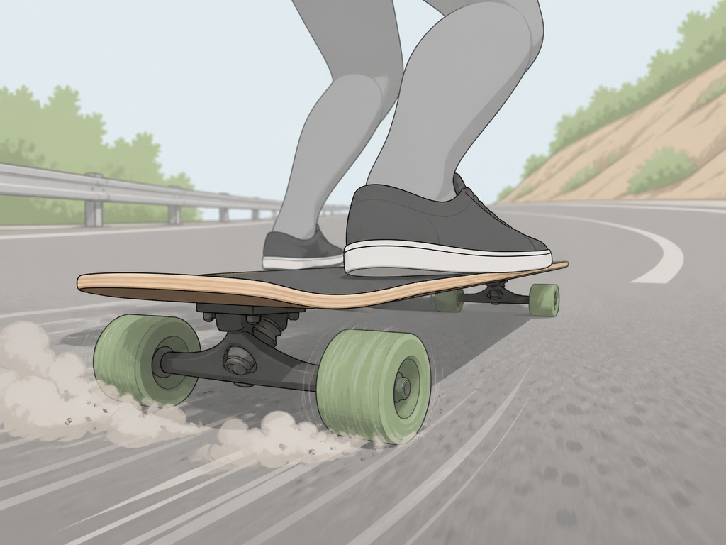 Longboard pre-drift technique showing controlled wheel slide for speed scrubbing