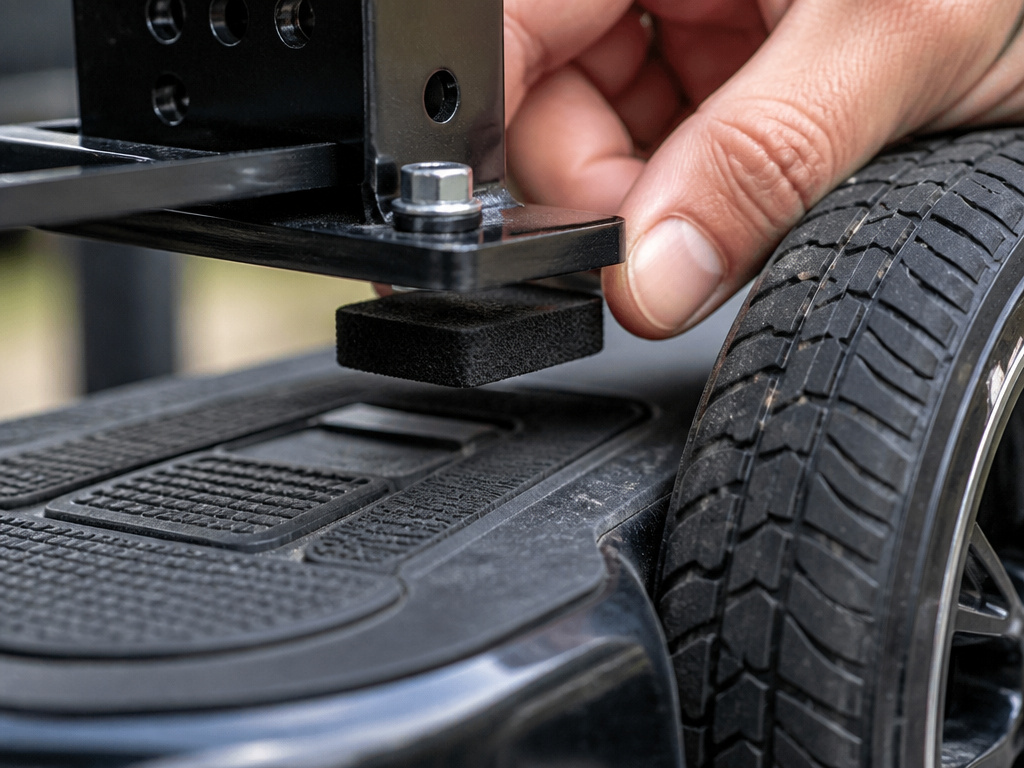 Isolating hoverboard footpad sensors with foam spacer during kart attachment