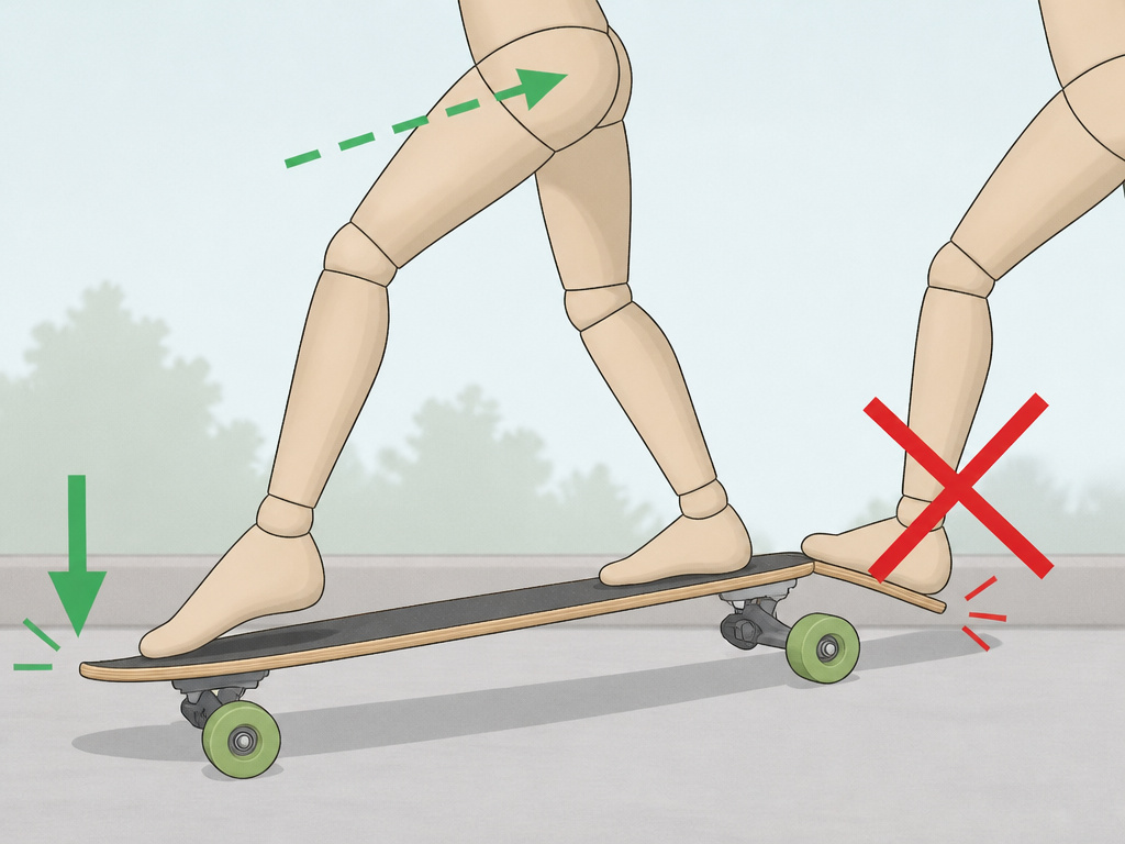 Longboarder using front foot and hip shift to control a manual trick