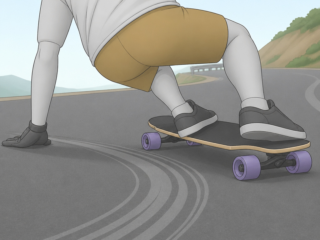 Longboard rider executing a controlled carve while going downhill