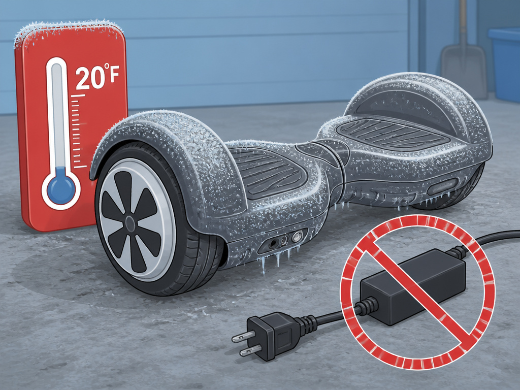 Hoverboard damaged by cold winter storage in an unheated garage.