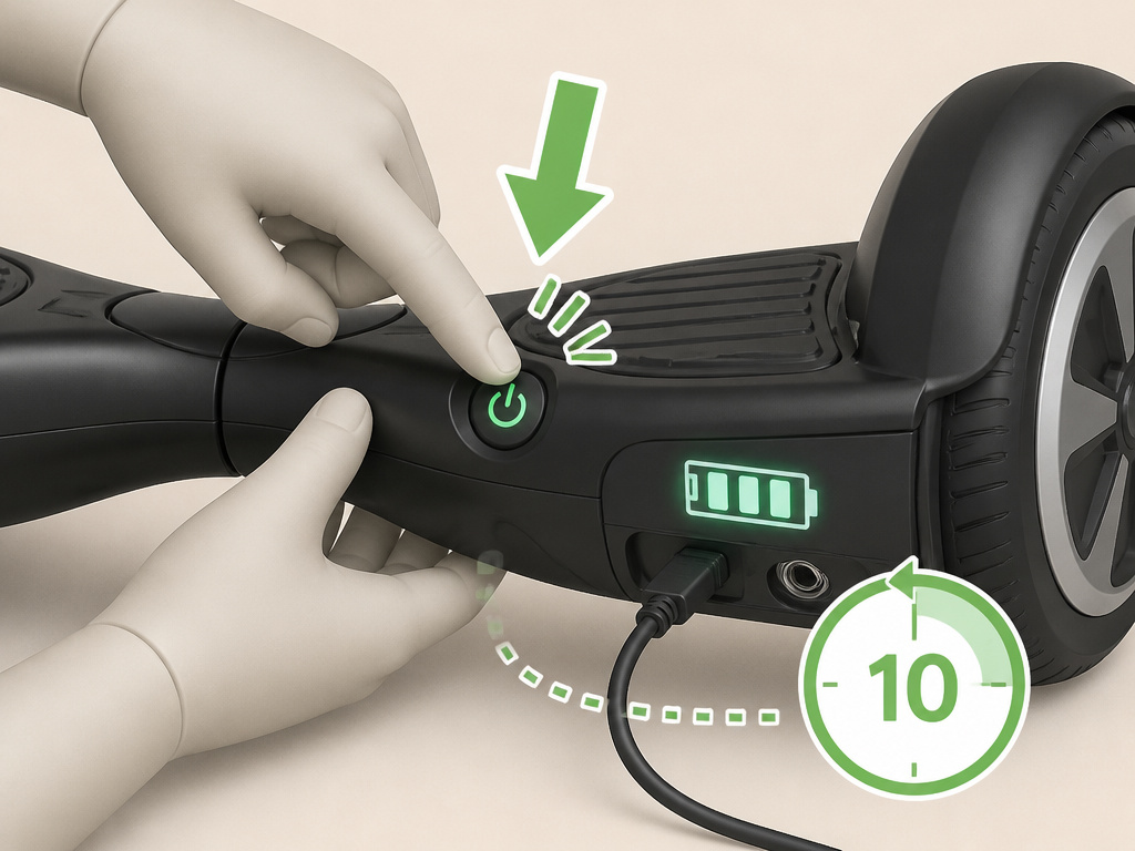 Performing a hard reset on a hoverboard to fix Bluetooth discoverability issues.
