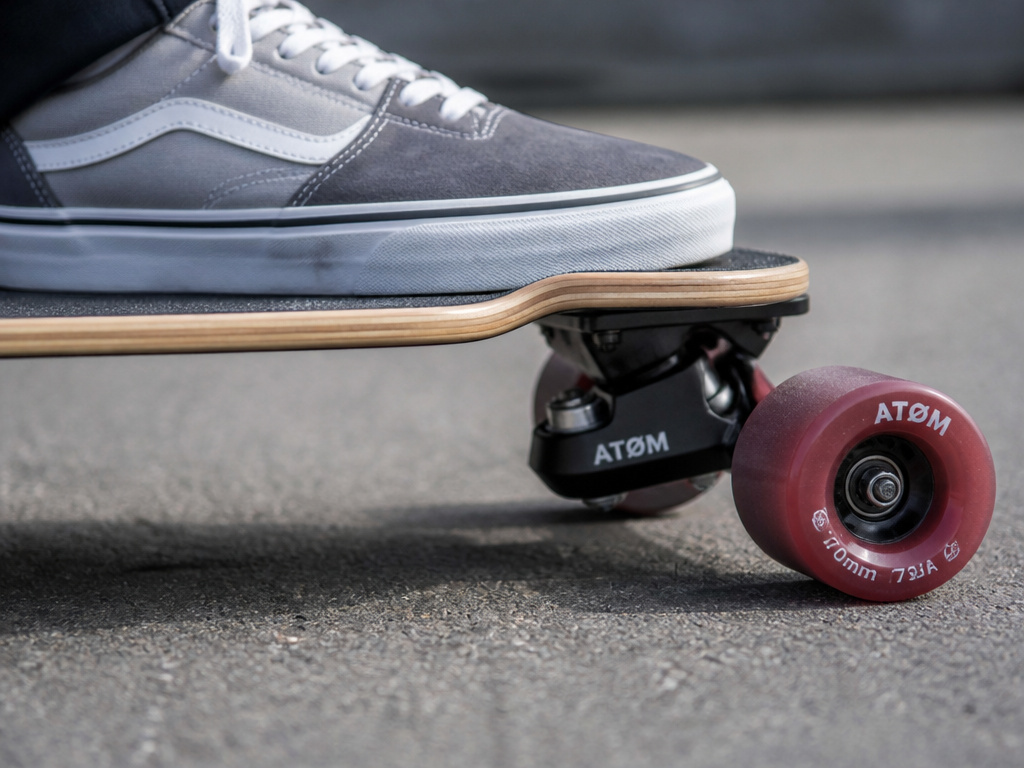 Atom Drop Deck longboard's stable drop platform and large wheels for beginners