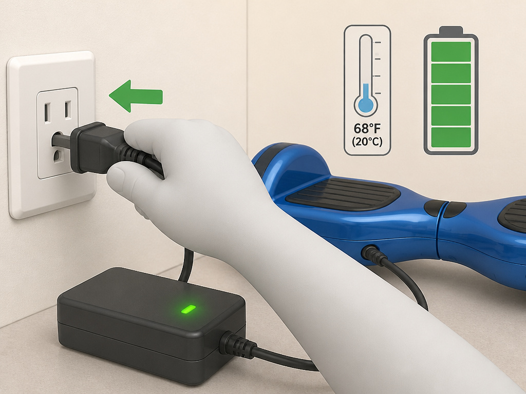 Unplugging a Jetson hoverboard when fully charged to extend battery lifespan.