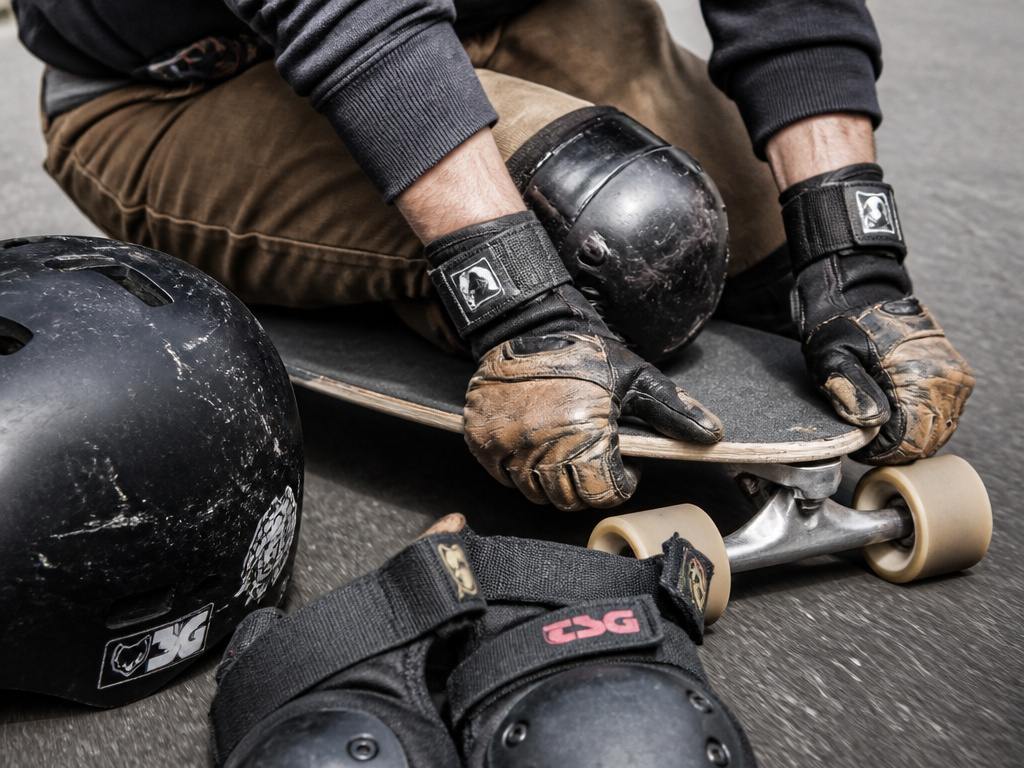 Longboard safety gear and grip tape close-up for high-speed riding.