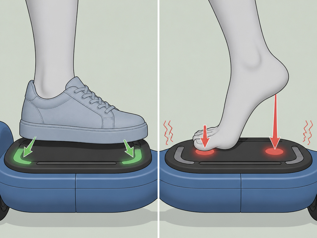 Proper footwear for hoverboard stability versus barefoot causing shaking diagram