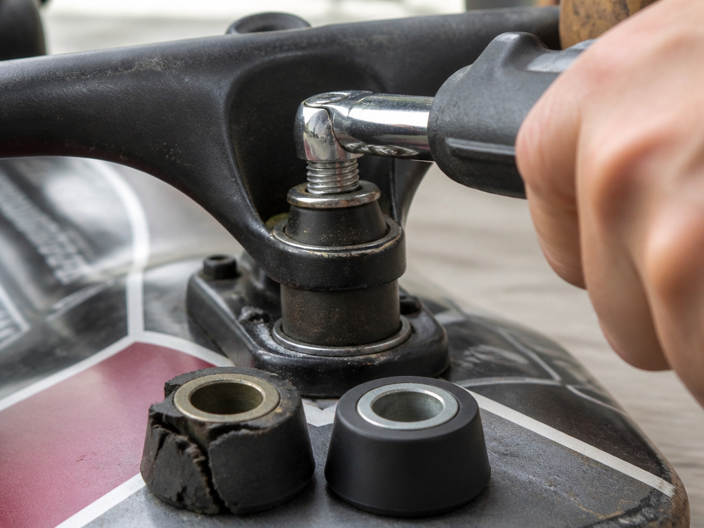 Correct kingpin nut tightness and bushing damage on a longboard truck.