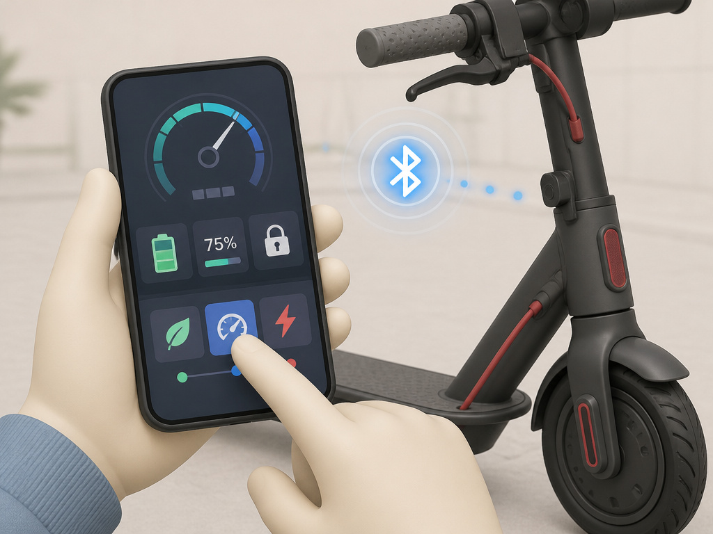 Minirobot app interface on phone controlling an iScooter iX4 electric scooter.