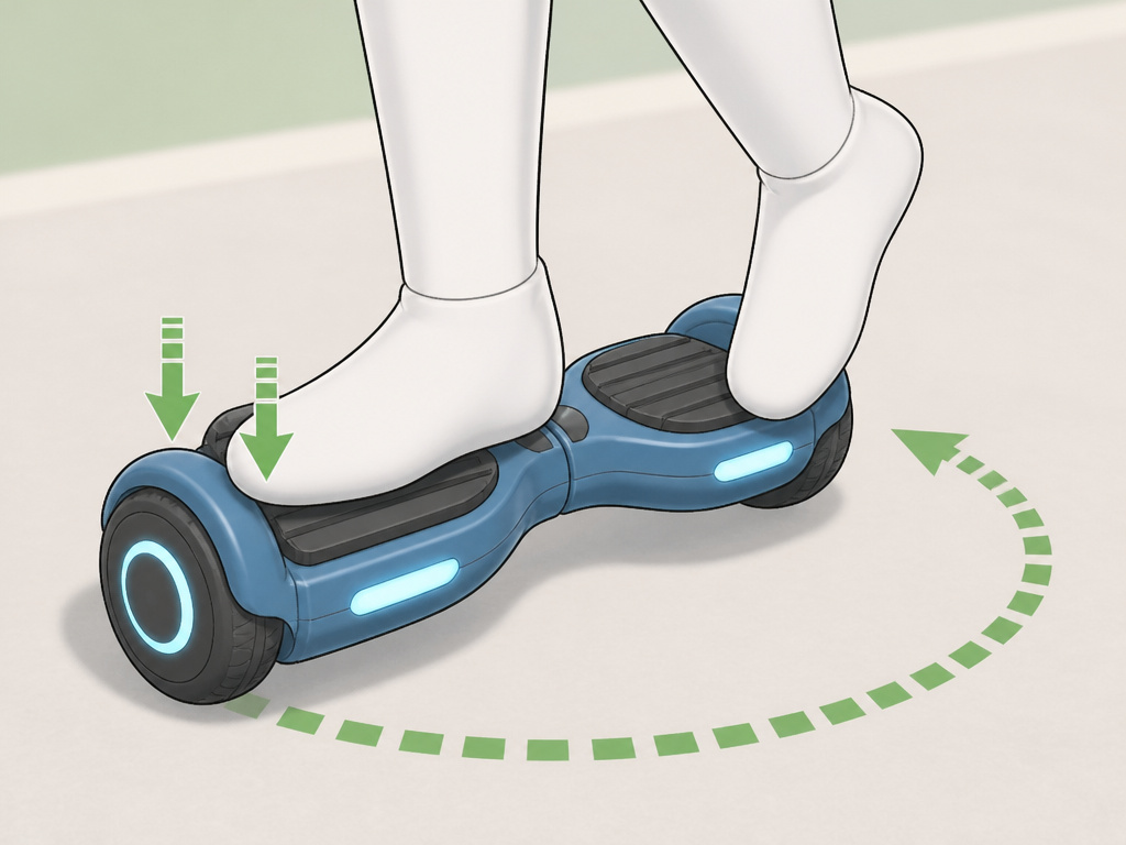 Person performing a one-foot circle trick on a glowing hoverboard.