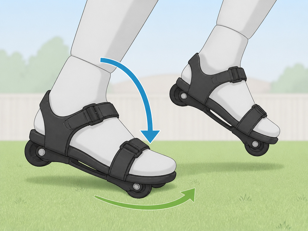 JMK Free Skates balance drill on grass, shifting weight heel to toe