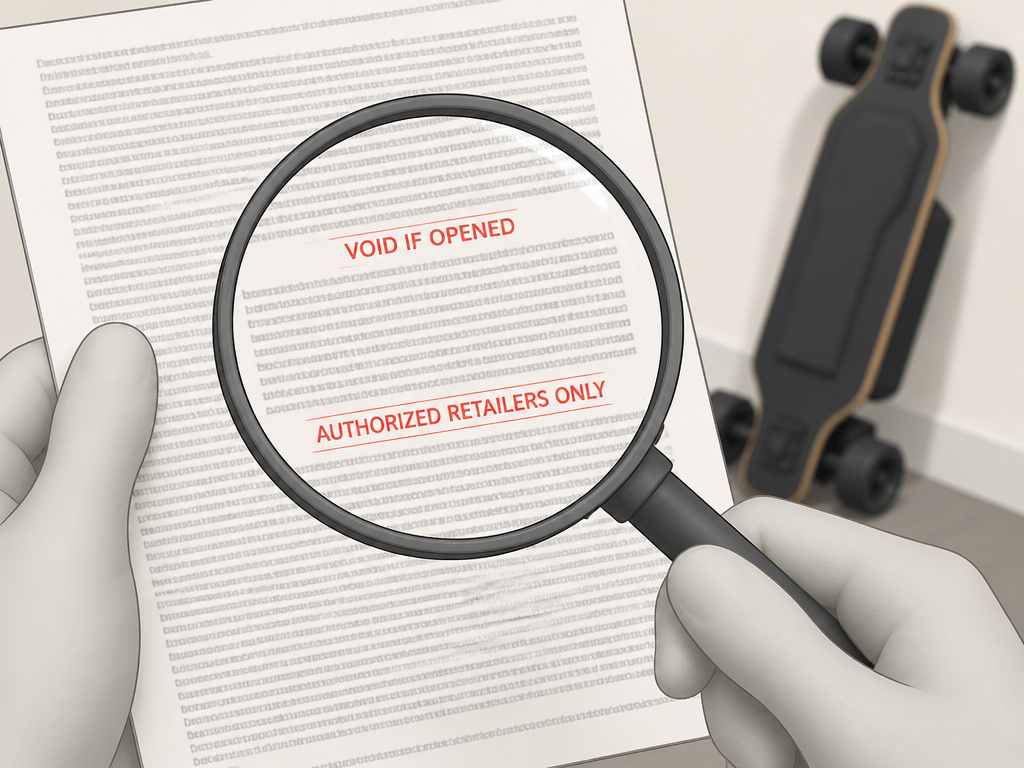 Close-up of a Backfire skateboard warranty document under scrutiny