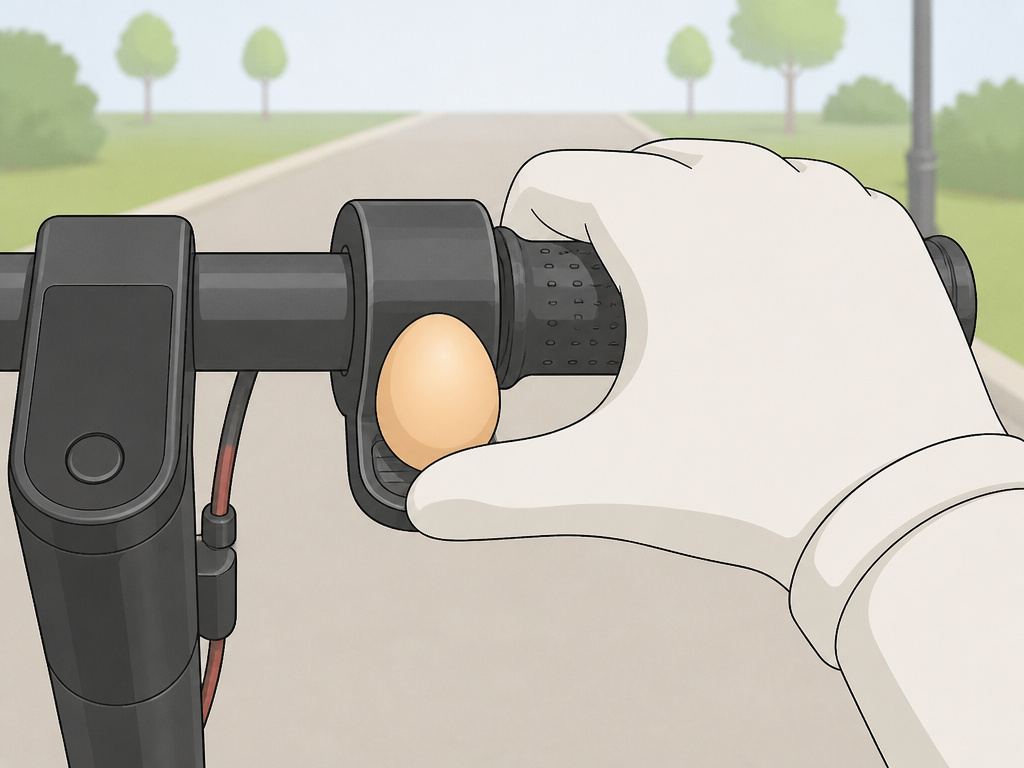 Close-up of a hand demonstrating smooth throttle control on an electric scooter.