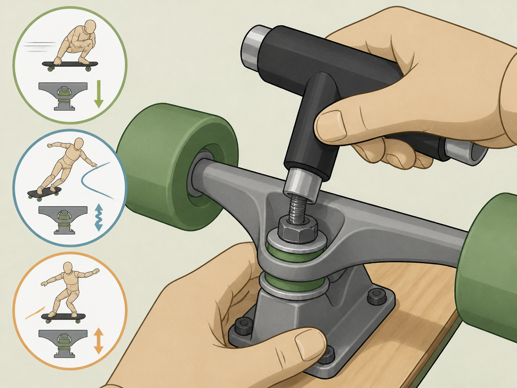 Longboard truck tightness tuning guide for downhill, carving, and freestyle styles.