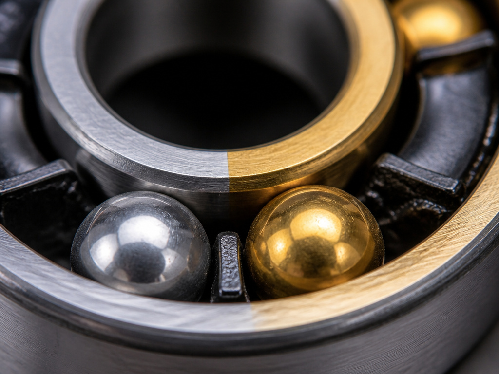 Close-up of titanium nitride coating and balls in a skateboard bearing.