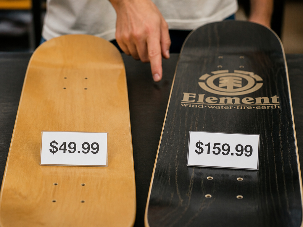 Price comparison of affordable and premium traditional street skateboard completes.