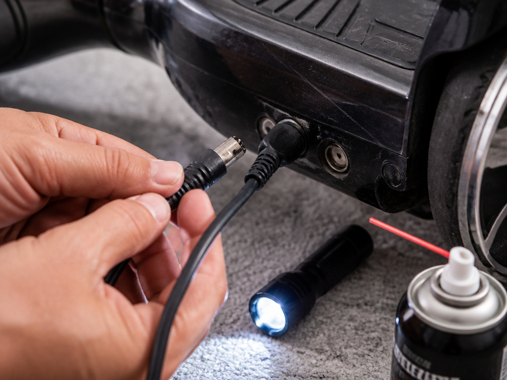 Troubleshooting a Razor scooter charging port connection with hands