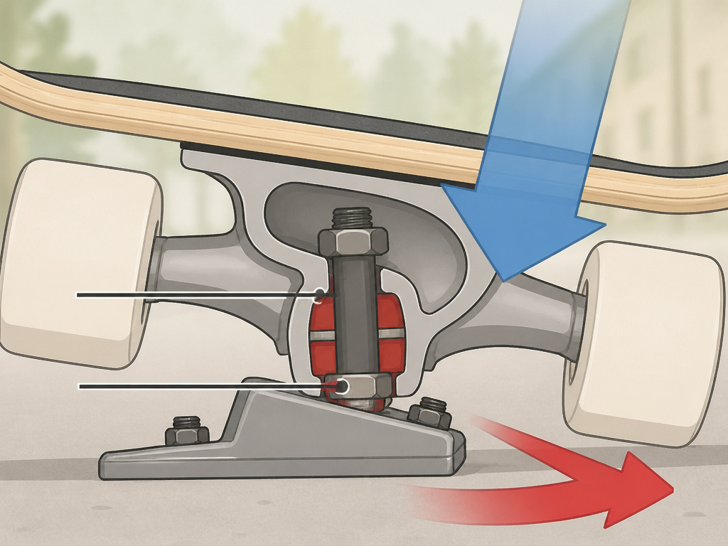 Diagram of a longboard truck mechanics showing lean translating into a turn