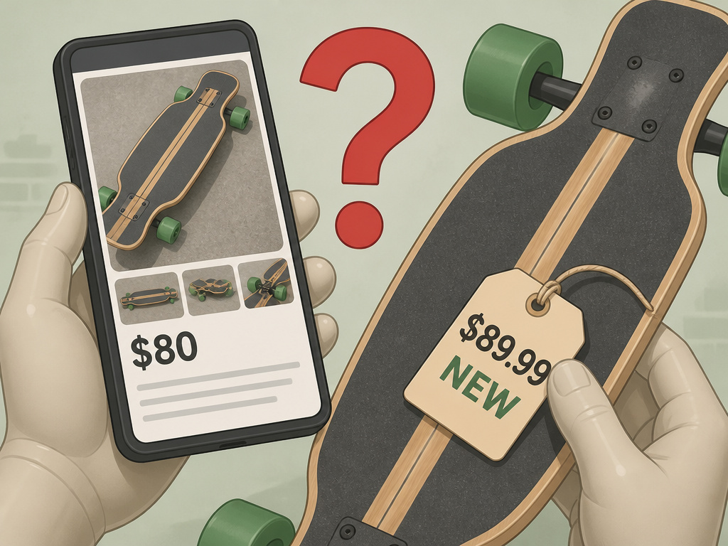 Comparing used longboard price to new board cost for value assessment