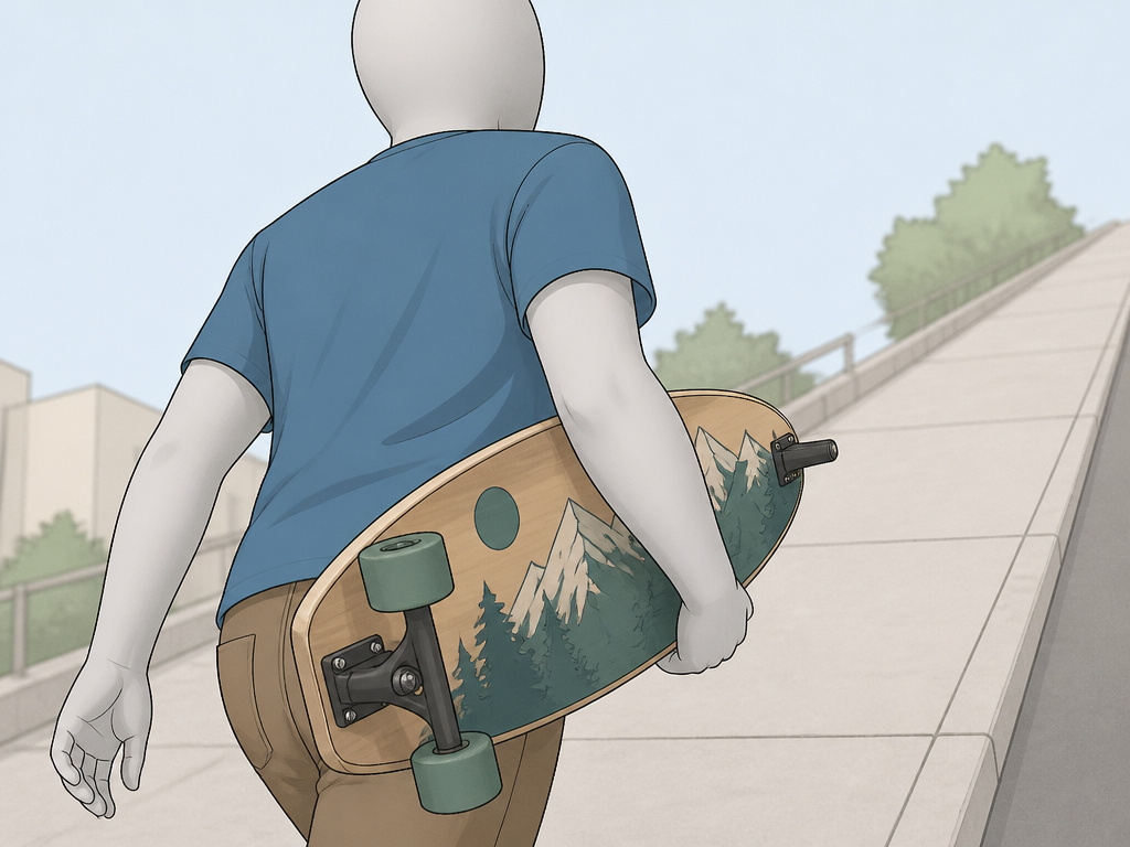 Longboarder walking uphill carrying their board underarm