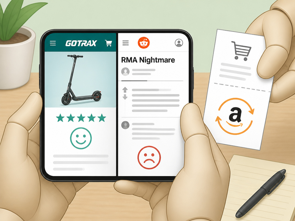 Conflicting GoTrax GXL V2 support reviews and Amazon return policy comparison
