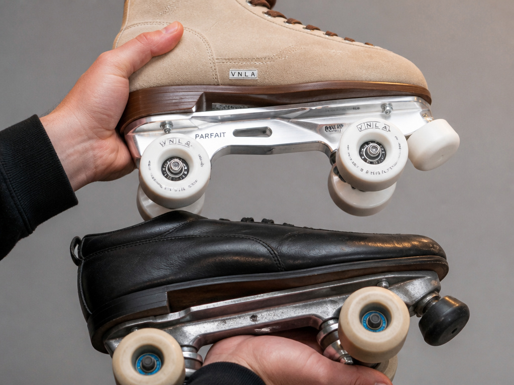 VNLA Parfait skate's lightweight aluminum plate compared to a steel plate.