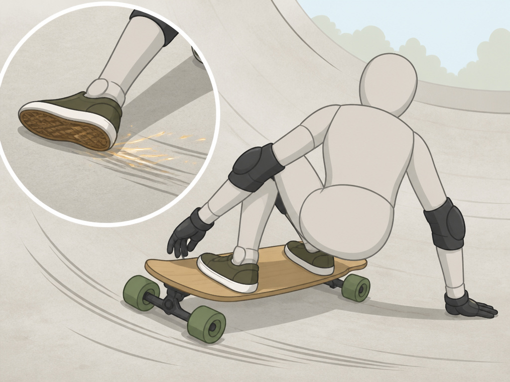 Longboard rider carving to control speed after a successful drop-in.