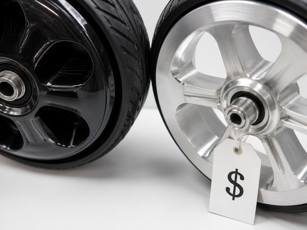 Comparison of plastic versus aluminum hoverboard wheels and their cost impact.