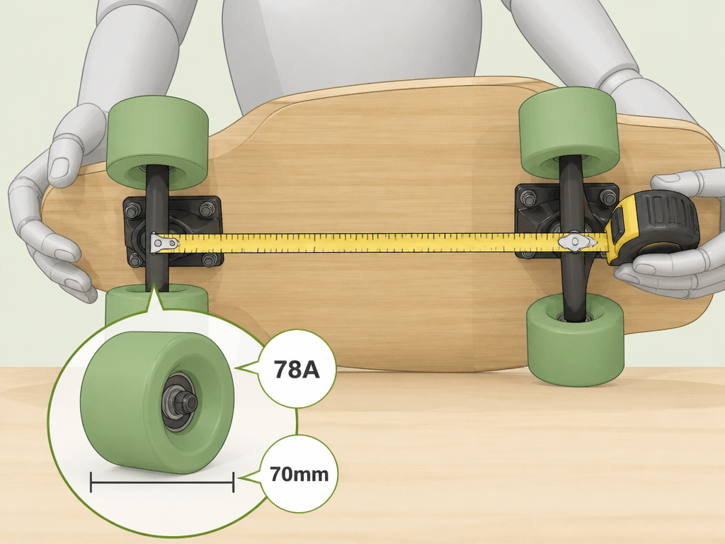 Longboard wheelbase measurement and soft wheel specifications for carving.