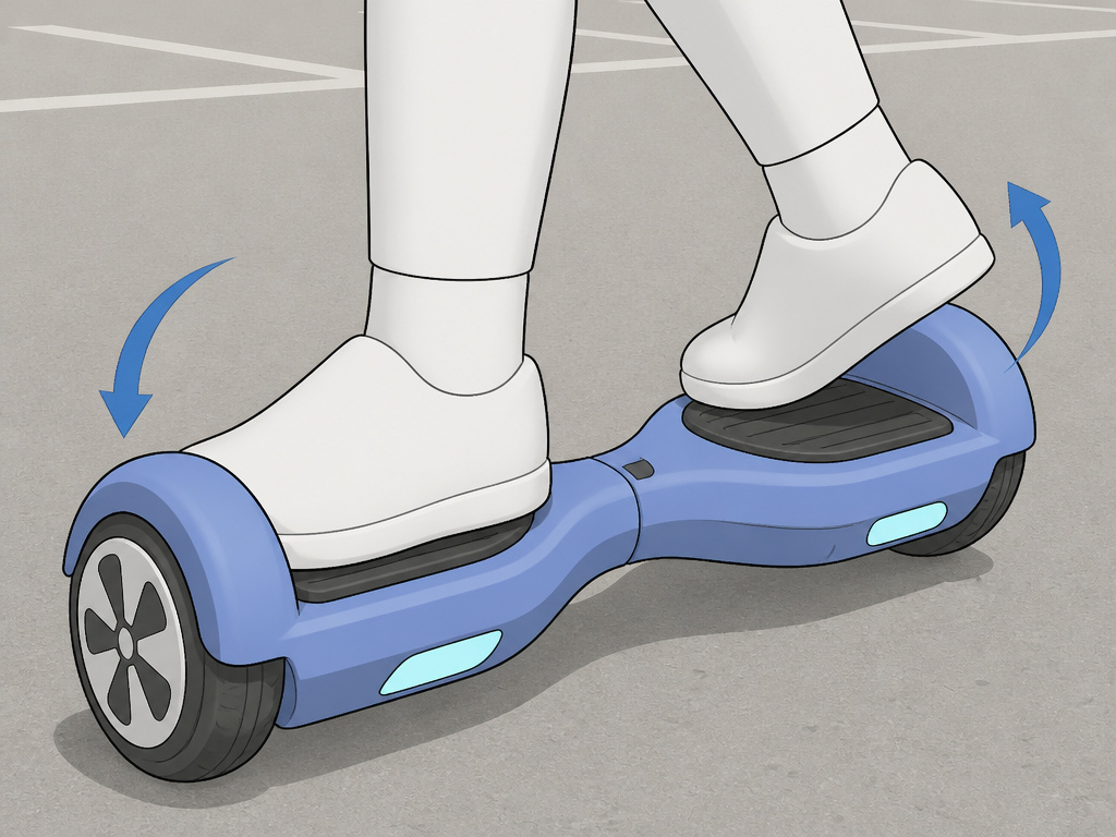 Child's feet demonstrating the rocker motion to turn a hoverboard.