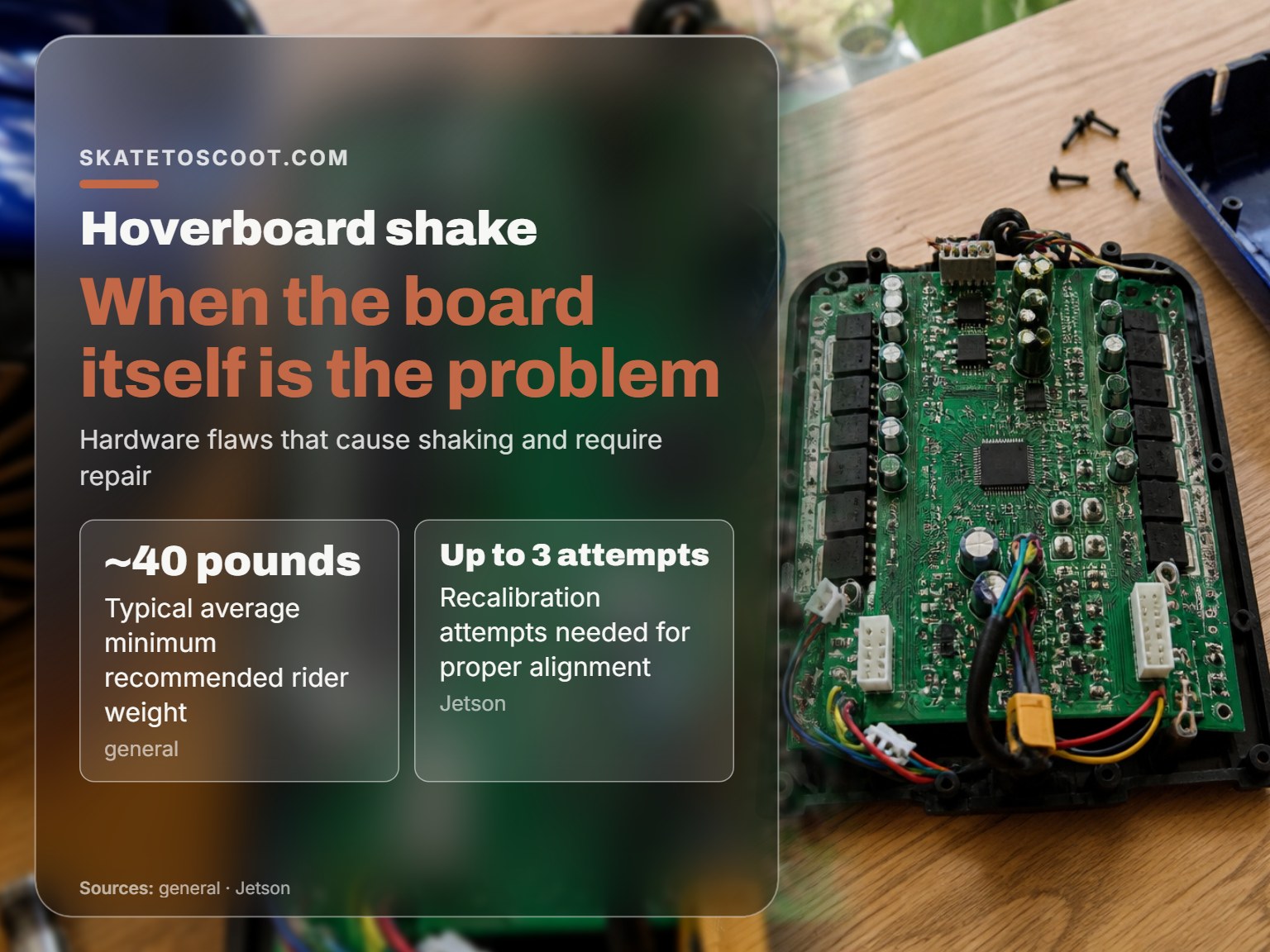 Close-up of a hoverboard's internal circuit board on a workbench