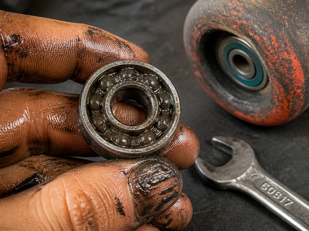 Grease-filled longboard bearing requiring only a wiggle test for proper tightness.