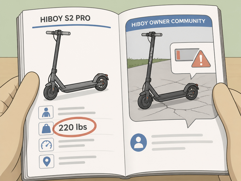 Hiboy scooter manual versus real-world owner advice on weight and terrain
