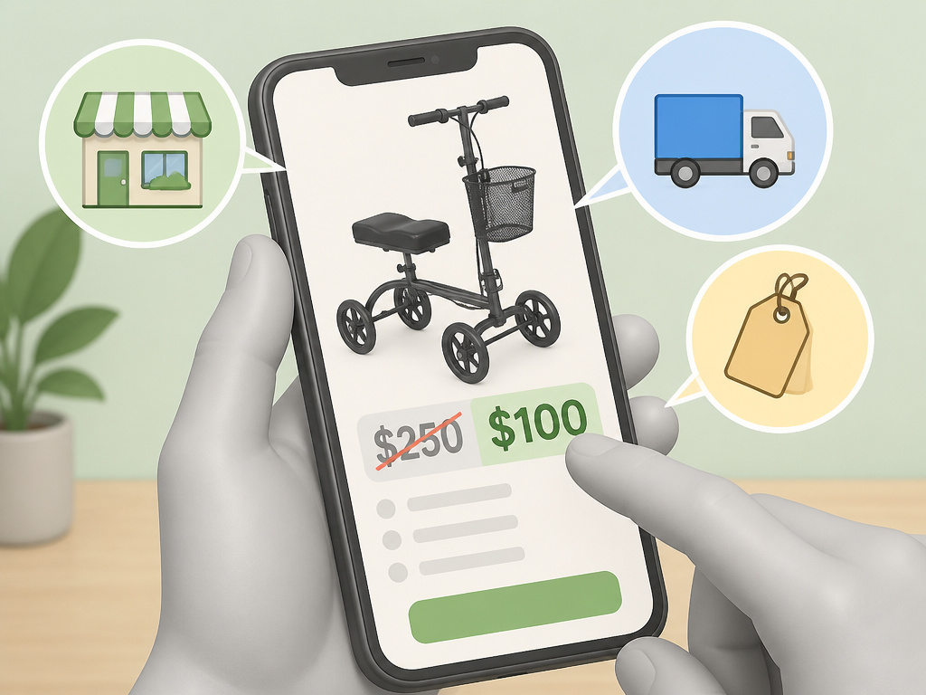 Comparing knee scooter prices online, in-store, and secondhand to save money.