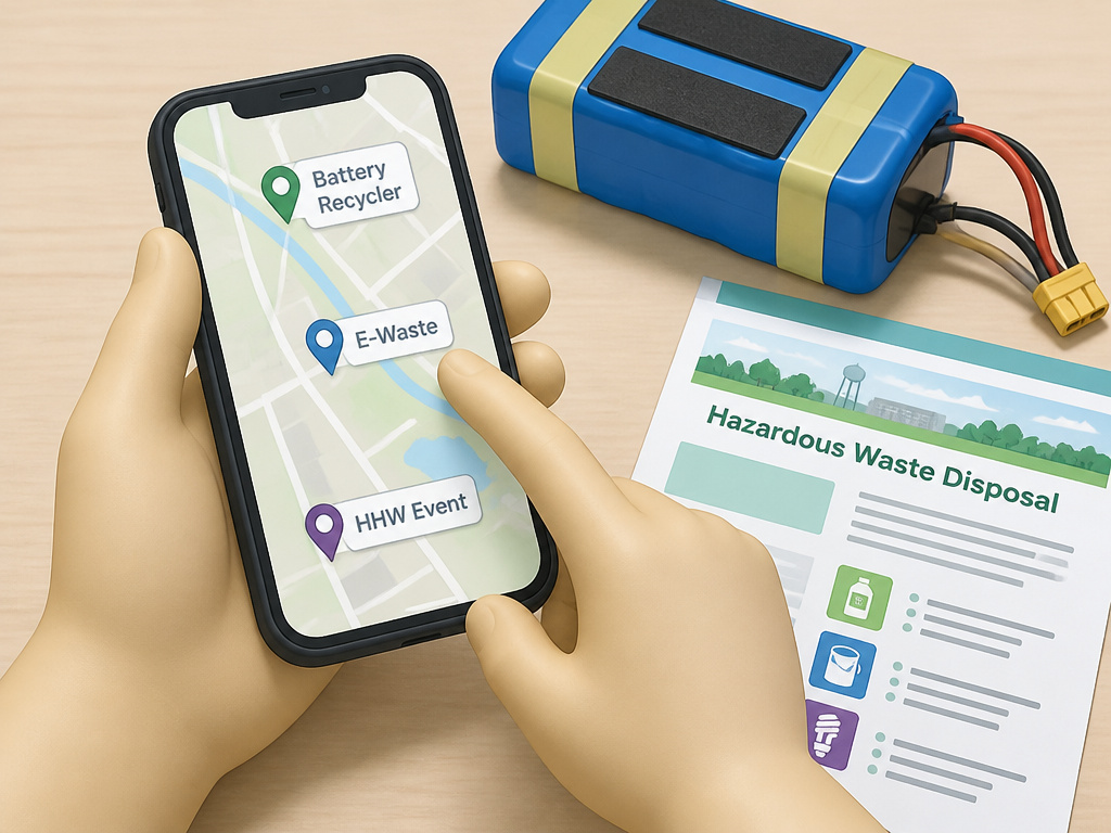 Finding local hoverboard disposal options on a smartphone map and website.