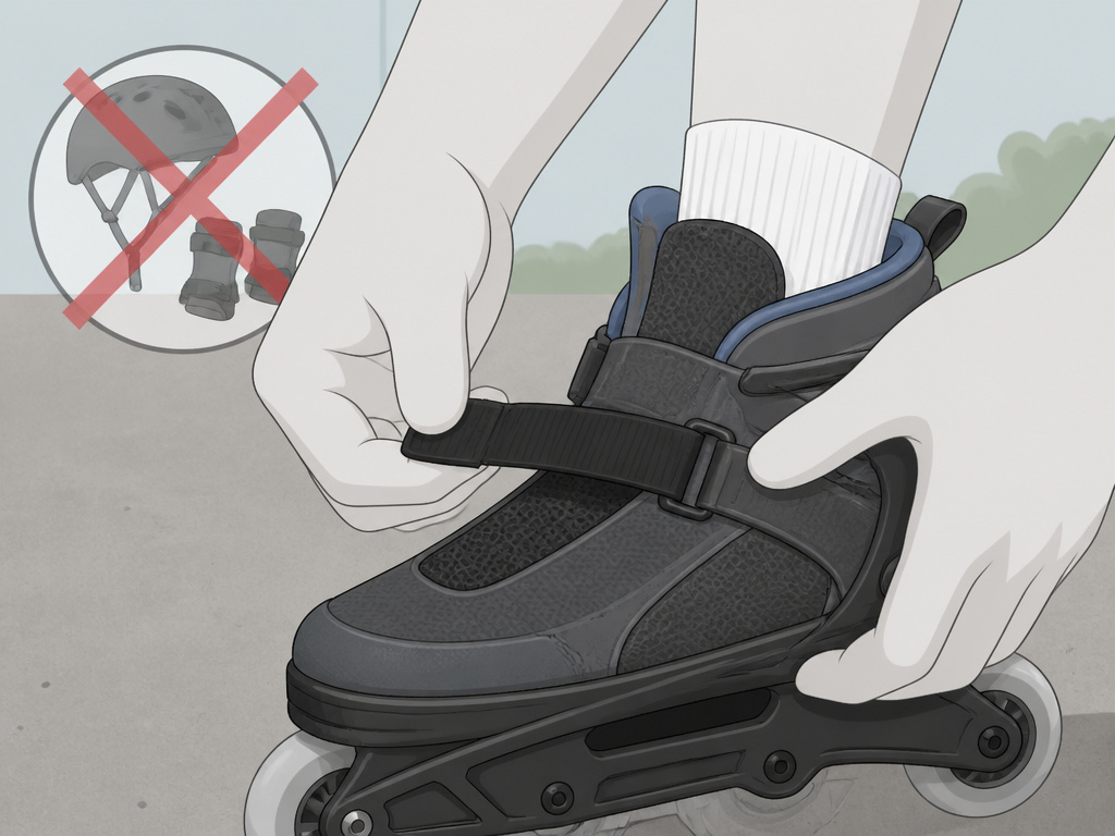Cartoon of JMK Free Skate on hand with safety gear warning for blog review