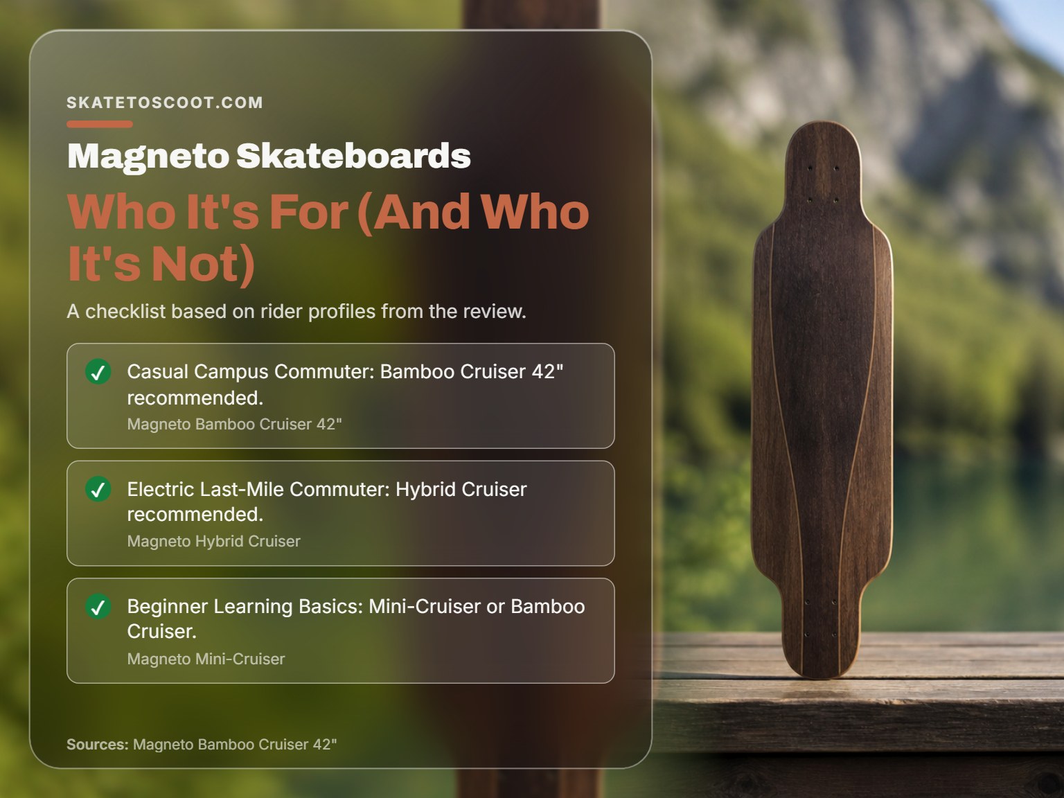 A checklist infographic for deciding if a Magneto skateboard is right for you.
