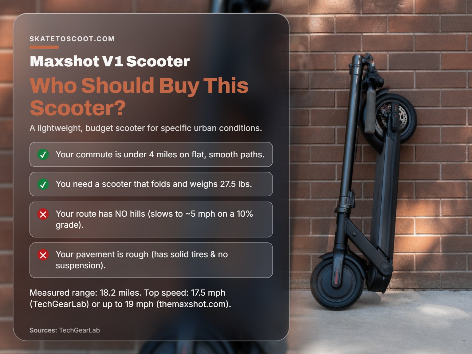 A folded Maxshot V1 electric scooter against a plain wall.